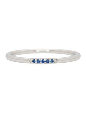 Dainty Blue Sapphire Accent Band in Solid 14K White Gold – Stackable Ring